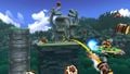 Donkey Kong charges a punch in the background, as fighters make their way there using the Barrel Cannons.