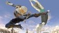 Using her neutral aerial against an air dodging Wii Fit Trainer on Coliseum.